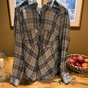 Free People Lace Up Shoulder Plaid Shirt